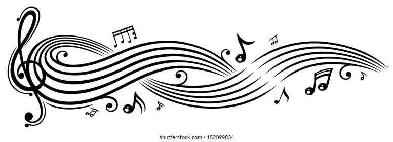 Abstract clef with music notes, black art