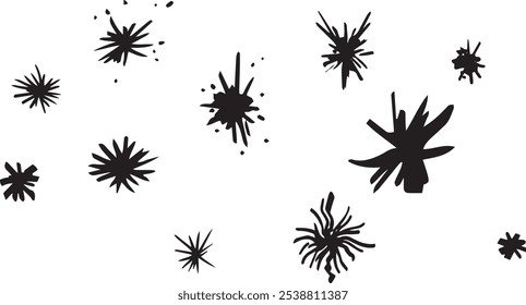 Abstract Clipart firework in pop art style of blob star flash hand drawn ink style minimalism. Set simple objects signs for design. blot paint stain cartoon explosion symbol comic bang simple sketch