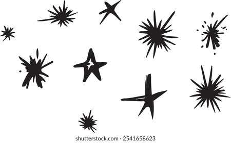 Abstract Clipart firework in pop art style of blob star flash hand drawn ink style minimalism. Set simple objects signs for design. blot paint stain cartoon explosion symbol comic bang simple sketch