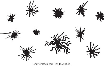 Abstract Clipart firework in pop art style of blob star flash hand drawn ink style minimalism. Set simple objects signs for design. blot paint stain cartoon explosion symbol comic bang simple sketch