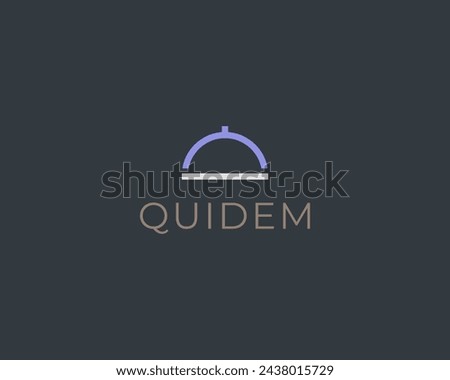 Abstract cloche minimalistic logo. Creative serving restaurant line sign. Vector illustration.
