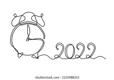 Abstrakte Uhr mit 2022 Jahr als Linienzeichnung auf weißem Hintergrund. Vektorgrafik