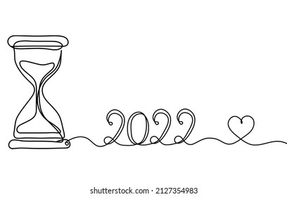 Abstract clock with 2022 year as line drawing on white background. Vector