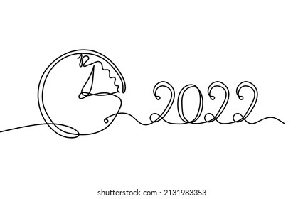 Abstract clock with 2022 year as line drawing on white background. Vector