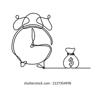 Abstract clock with dollar as line drawing on white background. Vector
