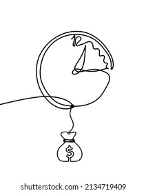 Reloj abstracto con dólar como plano de línea sobre fondo blanco. Vector