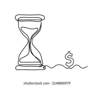 Abstract clock and dollar as line drawing white background  Vector