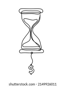 Abstract clock with dollar as line drawing on white background. Vector