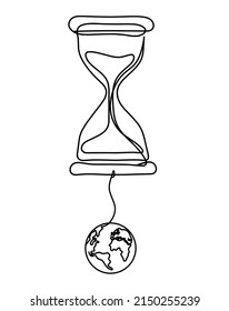 Abstract clock with globe as line drawing on white background. Vector