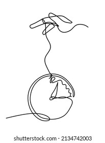 Abstract clock with hand as line drawing on white background. Vector