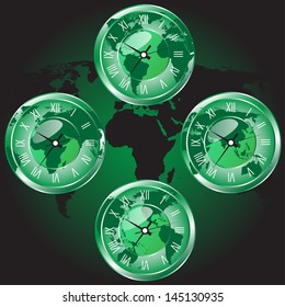 abstract clock and map of the world vector