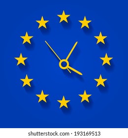 Abstract clock over European flag