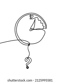 Abstract clock with question mark as line drawing on white background. Vector