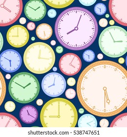 Abstract clock seamless background. Vector graphics.