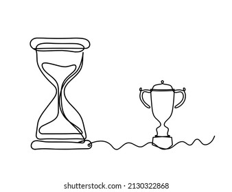 Reloj abstracto con trofeo como plano de línea sobre fondo blanco. Vector