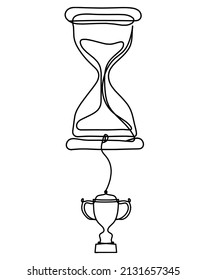 Abstract clock with trophy as line drawing on white background. Vector