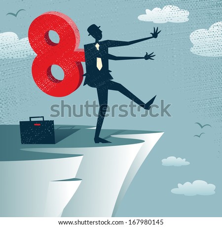 Abstract Clockwork Businessman walks off a cliff. Great illustration of Retro styled Businessman walks off a cliff because he is wound up like a toy robot with a huge clockwork key. 