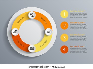 Resumen de 4 pasos coloridos en los elementos infográficos. Ilustración vectorial.