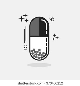 Abstract close up of line vertical capsule with reflection, shapes concepts, and detail content on off white background
