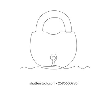 Abstract closed, locked Padlock, continuous single one line art hand drawing sketch logo 