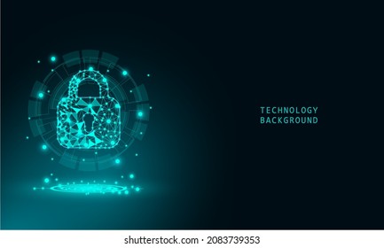 Abstract Closed Padlock on technology hi tech background concept with Blue abstract hi speed internet technology. 
