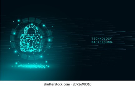 Abstract Closed Padlock on technology hi tech background concept with Blue abstract hi speed internet technology. 