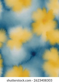  An abstract close-up of flowing watercolor paints blending together in shades of blue and soft yellow, creating organic shapes and textures.