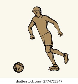 Abstract closeup happy fast speed strong guy kicker body figure look team move white field text space. Outline black ink hand drawn best outdoor human child kid boy leg fun hit fit sprint healthy lifestyle equipment logo modern art doodle line style