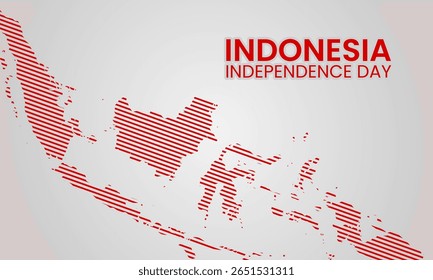 Abstract close-up map of Indonesia in red stripes for a modern and aesthetic Independence Day theme background