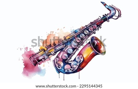 Abstract close-up of saxophone in aquarelle style.
