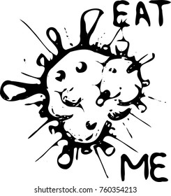 Abstract clot with text "EAT ME". Fatberry. Black and white print