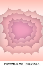 Resumen de fondo en la nube, estilo de corte de papel, color rosa con espacio de texto, presentación de ilustración vectorial, folleto, folleto, portada y plantilla de afiche