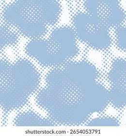 Abstract cloud blue  Mix Tropical  floral Leaf, polka dots halftones Stripes Seamless Pattern. Vector Geometric Exotic Print