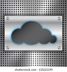 Abstract Cloud Computing concept background with metal inset. Vector illustration