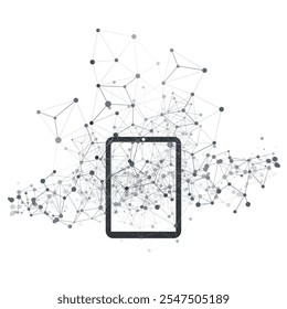 Abstract Cloud Computing and Global Network Connections Concept Design with Digital Tablet, Wireless Mobile Device, Transparent Polygonal Geometric Mesh - Vector Isolated on White Background - Powered by Shutterstock - Get 15% off with code: PIKWIZARD15