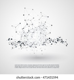 Abstract Cloud Computing and Global Network Connections Concept Design with Transparent Geometric Mesh, Wireframe Sphere - Illustration in Editable Vector Format