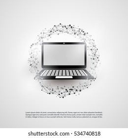 Abstract Cloud Computing and Global Network Connections Concept Design with Transparent Geometric Mesh and Notebook - Illustration in Editable Vector Format