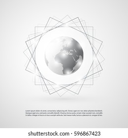 Abstract Cloud Computing and Global Network Connections Concept Design with Transparent Geometric Shapes - Illustration in Editable Vector Format