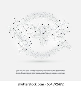 Abstract Cloud Computing and Global Network Connections Concept Design with Transparent Geometric Mesh, Wireframe Ring - Illustration in Editable Vector Format