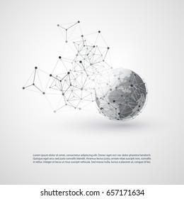 Abstract Cloud Computing e Global Network Connections Design Conceito com Malha Geométrica Transparente, Earth Globe - Ilustração em formato vetorial editável