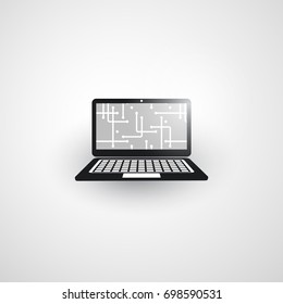Abstract Cloud Computing and Global Network Connections Concept Design with Laptop Computer, Wireless Mobile Device, Transparent Geometric Mesh - Illustration in Editable Vector Format