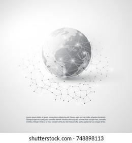 Abstract Cloud Computing and Global Network Connections Concept Design with Transparent Geometric Mesh, Earth Globe - Illustration in Editable Vector Format