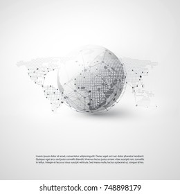 Abstract Cloud Computing and Global Network Connections Concept Design with Geometric Mesh, Earth Globe - Illustration in Editable Vector Format