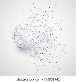 Abstract Cloud Computing and Network Connections Concept Design with Transparent Geometric Mesh, Wireframe Sphere - Illustration in Editable Vector Format