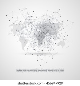 Abstract Cloud Computing and Network Connections Concept Design with Transparent Geometric Mesh and World Map - Illustration in Editable Vector Format