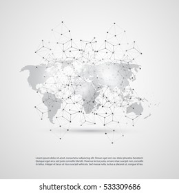 Abstract Cloud Computing and Network Connections Concept Design with Transparent Geometric Mesh and World Map - Illustration in Editable Vector Format