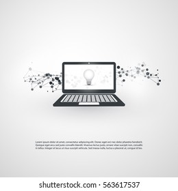 Abstract Cloud Computing and Network Connections Concept Design with Laptop Computer, Wireless Mobile Device, Transparent Geometric Mesh - Illustration in Editable Vector Format 