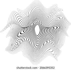 Nube abstracta. Fondo de líneas de flujo. Forma ondulada fluida .Patrón lineal rayado . Ola de sonido musical. Ilustración del vector