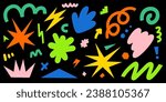 Abstract cloud and flower shapes sticker pack. Vector set of abstract organic shapes. Groovy funky flower, bubble, star, loop, waves in trendy retro 90s 00s cartoon style.