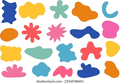 Abstract cloud and flower shapes sticker pack. Vector hand drawn doodle illustration
